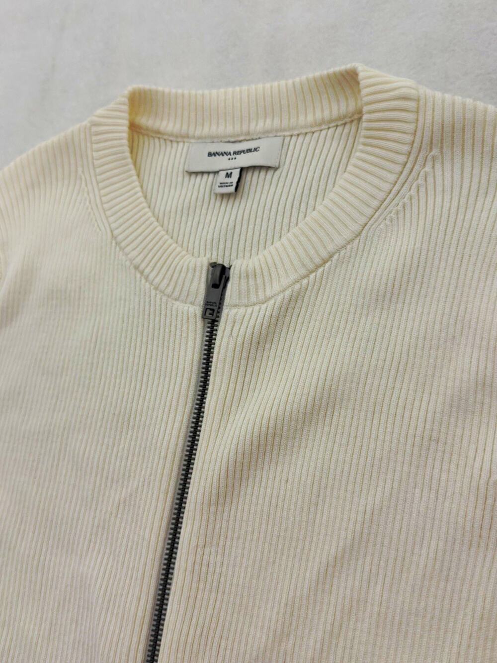 Banana Republic M Ivory Ribbed Two Way Zip Sweater Cardigan